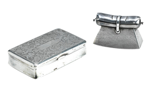 A silver snuff box together with a Japanese silver miniature