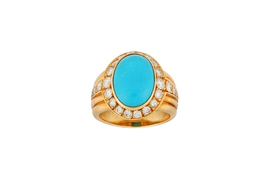 A turquoise and diamond cluster ring