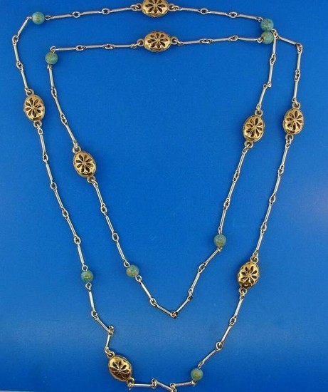 ADORABLE 10k Yellow Gold and Silver Necklace with