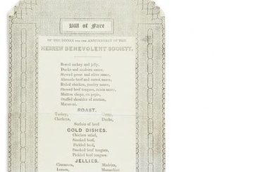 (AMERICAN JUDAICA). Bill of Fare of the Dinner for...