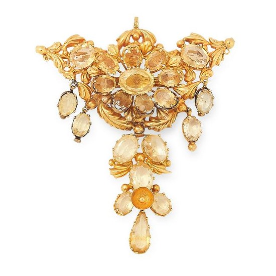 AN ANTIQUE CITRINE BROOCH in high carat yellow gold