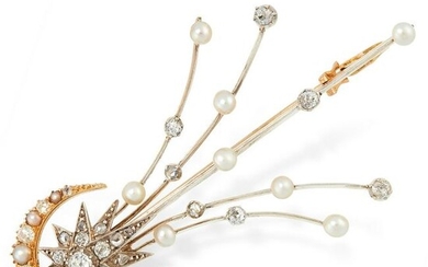 AN ANTIQUE DIAMOND AND PEARL SHOOTING STAR AND CRESCENT