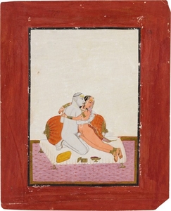 AN ASCETIC WITH HIS LOVER ON A BED, MEWAR, UDAIPUR, CIRCA 1740-50