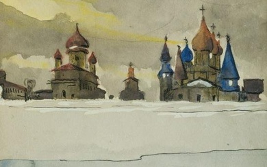ANONYMOUS (20th century) "Landscape with Orthodox churches"
