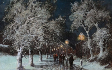 Adolf Kaufmann Troppau 1848 - 1916 Vienne "Soirée d'hiver" Huile sur toile 59 x 79...