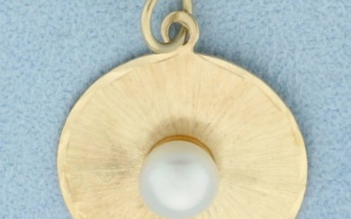 Akoya Pearl Disk Pendant or Charm in 14k Yellow Gold