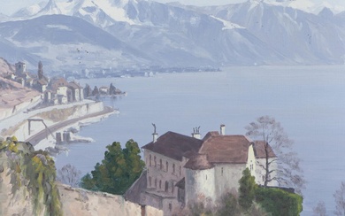 Albert DUPLAIN (1890-1978), 'Vue du Lavaux - Descente sur le château de Glérolles', huile sur toile