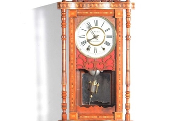 American inlaid walnut wall clock
