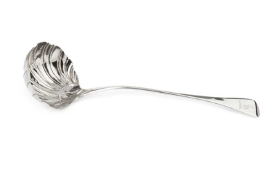 An early George III silver old English pattern soup ladle,...