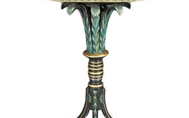 An ebonised, painted and gilt decorated occasional table
