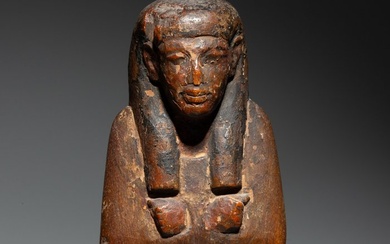 Ancient Egyptian Wood Shabti, New Kingdom, 18th - 19th Dynasty, 1552 - 1186 BC. Height 21.9 cm.