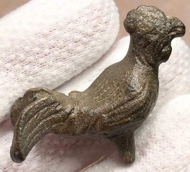 Ancient Roman Bronze Figurine of a Rooster the Announcer of the Rising Sun with its voice, obliterating darkness.