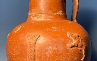 Ancient Roman Terracotta Exceptionally shaped Legionary ''Terra-Sigillata'' Vase with Embossed images of Columns and Boars