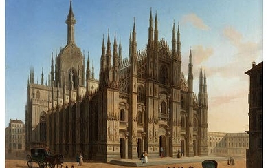 Angelo Inganni, 1807 Brescia – 1880 Gussago, zug., VEDUTE DES MAILÄNDER DOMS IM WARMEN SOMMERLICHT