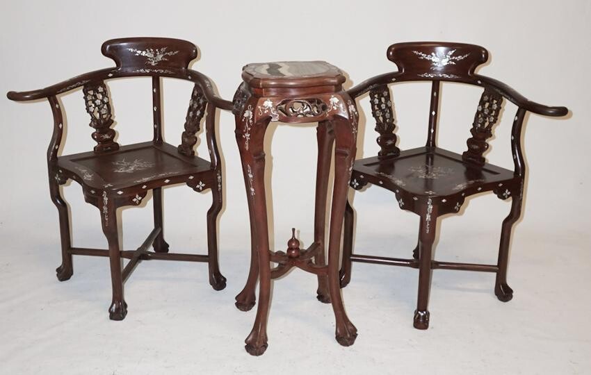 Anglo Indian Hardwood Corner Chairs & Stand