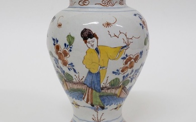 Antique 18thC Dutch Delft Pottery Polychrome Vase - Chinoiserie - Vase - Earthenware