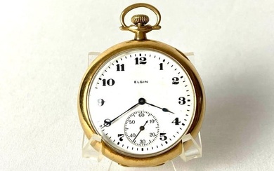 Antique 1925 Elgin 17J 12S 14K Gold Case Open Face Pocket Watch