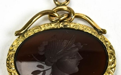 Antique 19th C Carnelian Intaglio Necklace Pendant
