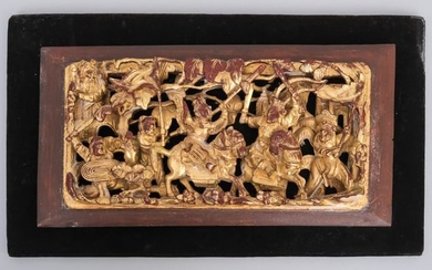 Antique Chinese Carved Wood & Gilt Panel