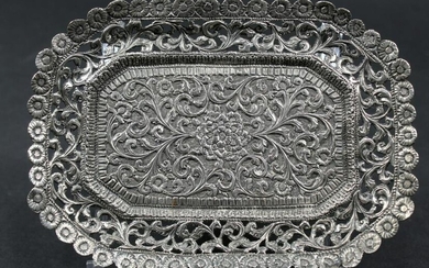 Antique Colonial Indian Kutch Small Silver Tray
