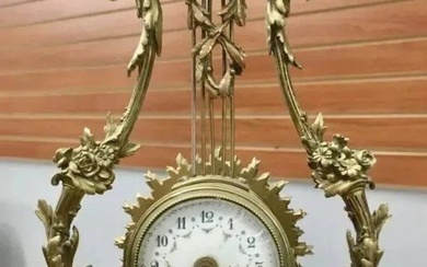 Antique French BRONZE FIGURAL CLOCK 9h x 6 wide inches