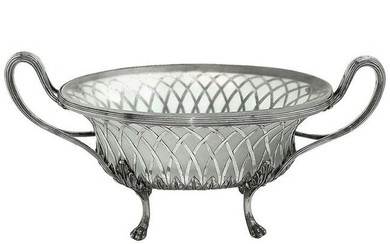 Antique Georgian Silver & Glass Dish / Basket / Jardiniere, 1795 Dessert Basket