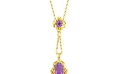Antique Gold and Amethyst Slide Pendant with Snake Chain Necklace