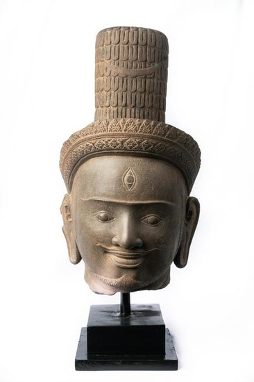 Antique Koh Ker Style Khmer Stone Shiva Head Statue