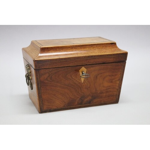 Antique Regency rosewood tea caddy of sarcophagus form with ...