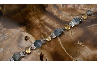 Antique Scottish Moss Agate & Citrine Silver Mounted Bracele...