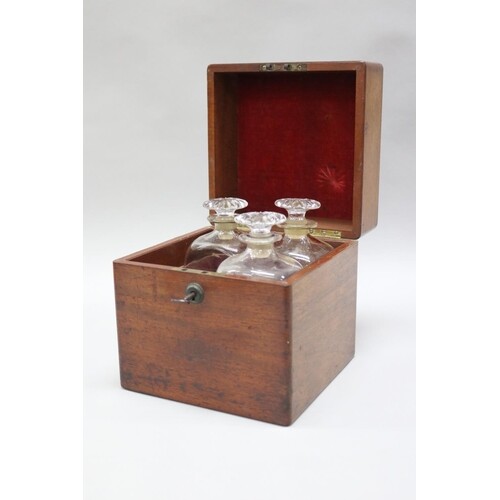 Antique mahogany cased decanter box and three decanters, app...