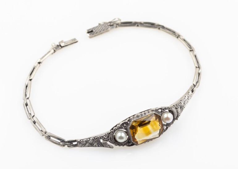 Art-Deco bracelet with citrine and pearl , german...