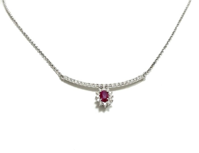 Astralia - 18 kt. White gold - Necklace with pendant - 1.20 ct Diamond - Rubies