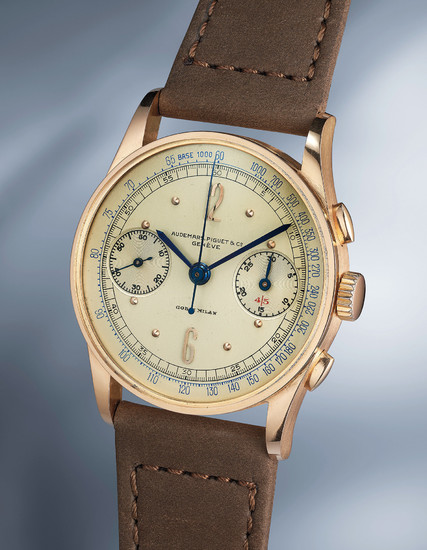 Audemars Piguet, Ref. Photo number 513 An extremely attractive, well preserved and rare pink gold chronograph wristwatch