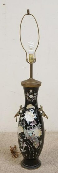 BRASS BLACK LACQUER LAMP W/ MOP INLAY