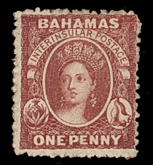 Bahamas 1862 No Watermark Perforated 13 1d. lake, unused with small part original gum, fresh an...