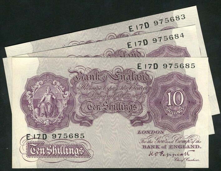 Bank of England, K.O. Peppiatt, consecutive trio of 10/- (3), ND (1940), serial numbers E17D 97...