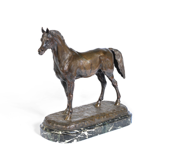 Betoi (French, fl. mid 19th century): A patinated bronze model of an Arab stallion