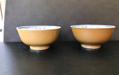 Bowl (2) - Porcelain - Lotus flower - café au lait Lotus Scroll Kom- China - Kangxi (1662-1722)