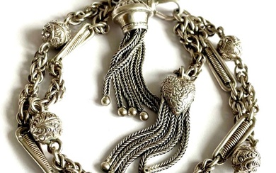 Bracelet Silver, Victorian Albertina 925 sterling silver double chain bracelet