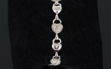 Bracelet en or gris à motifs de cadenas cœur lisses et pavés de diamants en...