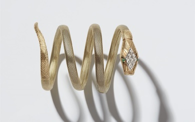 Bracelet serpent avec diamants Or jaune de 14 cts. Bracelet à quatre spirales en maille...