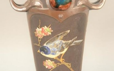 Bretby England jeweled vase, having two handles and