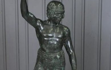 Bronze Roman Gladiator with Lion Garden Sculpture