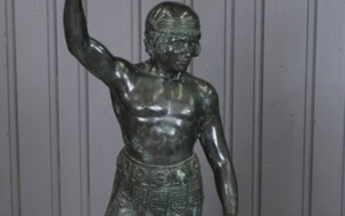 Bronze Roman Gladiator with Lion Garden Sculpture