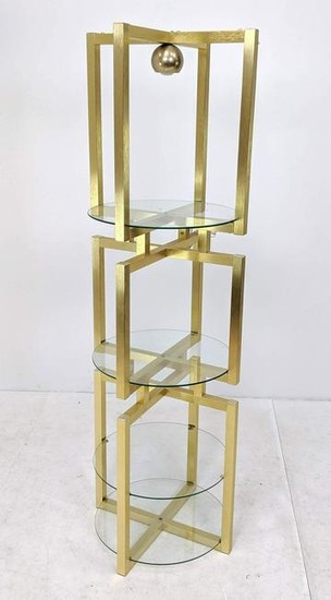 Brushed Gold Tone Aluminum Etagere Shelf Unit. 4 tier m