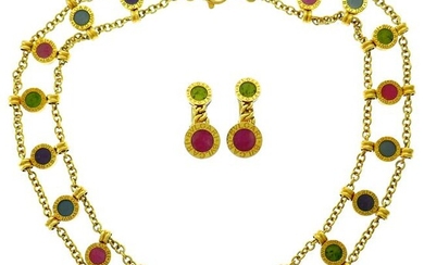 Bulgari Gems Yellow Gold Necklace Earrings Set