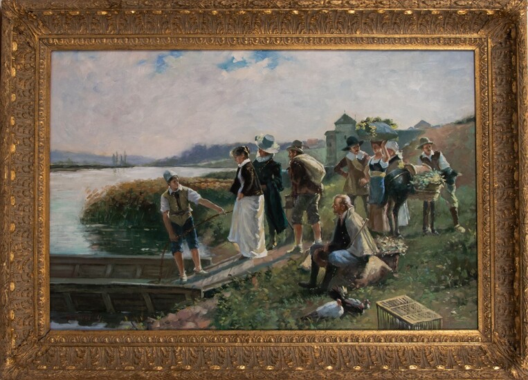 C. HOWELY, OIL ON CANVAS, H 24", W 36", RIVER CROSSING