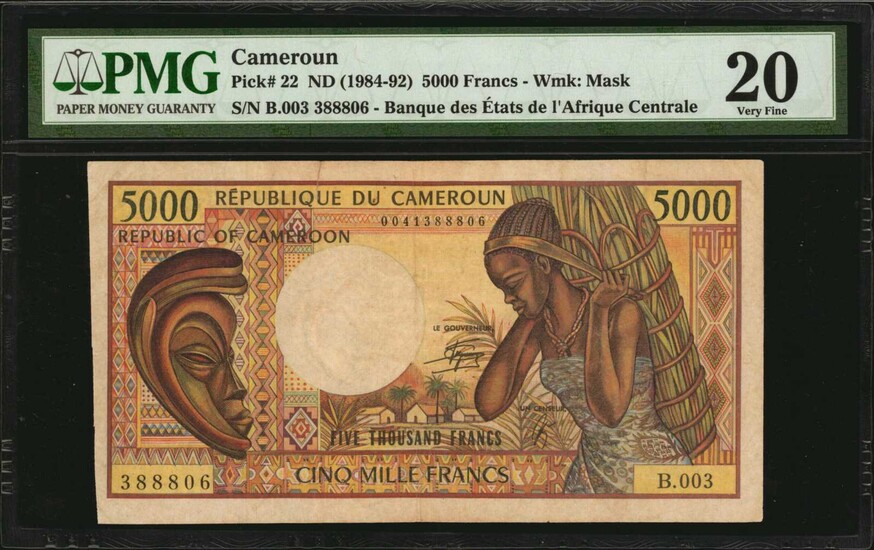 CAMEROON. Banque Des Etats De L'Afrique Centrale. 5000 Francs, ND (1984-92). P-22. PMG Very Fine 20.