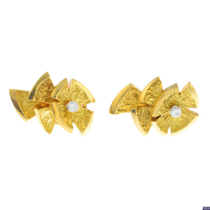 CARTIER - a pair of mid 20th century 18ct gold diamond and paste earrings.